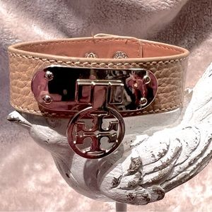 Tory Burch Leather Bracelet With Gold Hardware Charm and Snaps